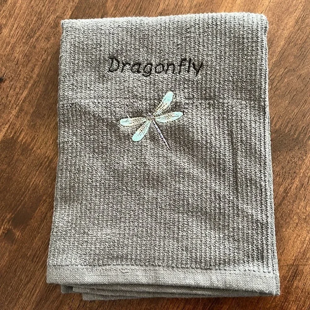 NEW flaws- Set of Gray and White 100% Cotton Embroidered Barmop Dishtowels